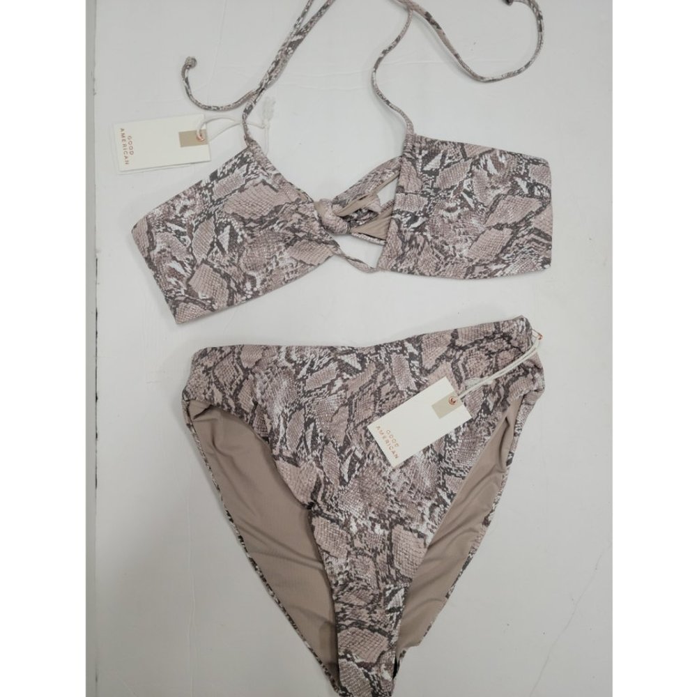 Good American Snake Print Bikini - Black and Tan